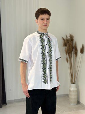 Сорочка біла на ґудзиках к/р ( модель 18 ) зел/в . 000002930 фото