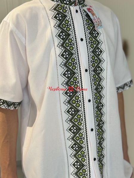 Сорочка біла на ґудзиках к/р ( модель 18 ) зел/в . 000002930 фото