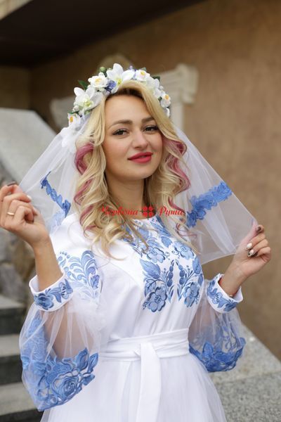 Сукня Ніжність біла блакитна вишивка. 000003964 фото