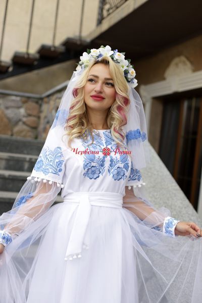 Сукня Ніжність біла блакитна вишивка. 000003964 фото