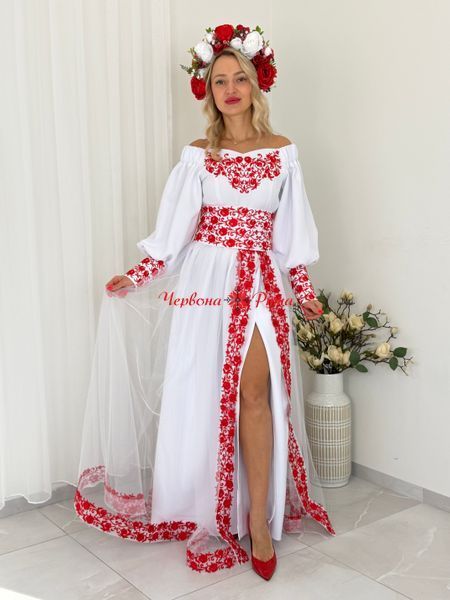 Сукня Афіна біла червона виш. (модель 2 ). 000003782 фото