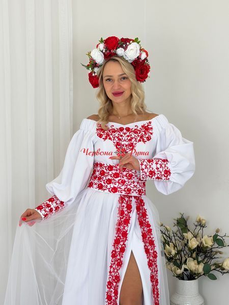 Сукня Афіна біла червона виш. (модель 2 ). 000003782 фото