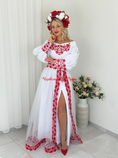 Сукня Афіна біла червона виш. (модель 2 ). 000003782 фото