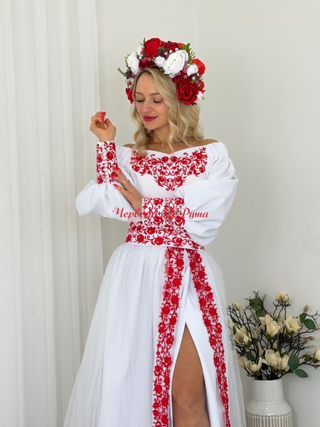 Сукня Афіна біла червона виш. (модель 2 ). 000003782 фото