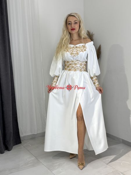 Сукня Афіна біла золотиста виш. (модель 2 ). 000003783 фото