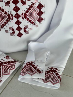 Сорочка Князь біла бордова виш. 000002445 фото