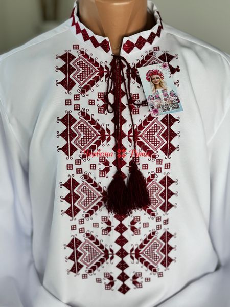 Сорочка Князь біла бордова виш. 000002445 фото