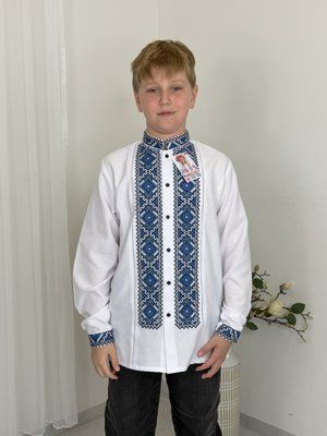 Сорочка хл . підл .біла на ґудзиках синя виш . 000004016 фото