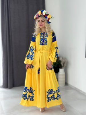 Сукня Бохо жовта гладь синя/в 000000755 фото