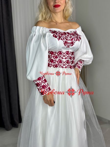 Сукня Афіна біла бордова виш. (модель 2 ). 000003785 фото