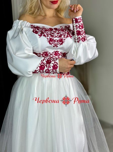 Сукня Афіна біла бордова виш. (модель 2 ). 000003785 фото