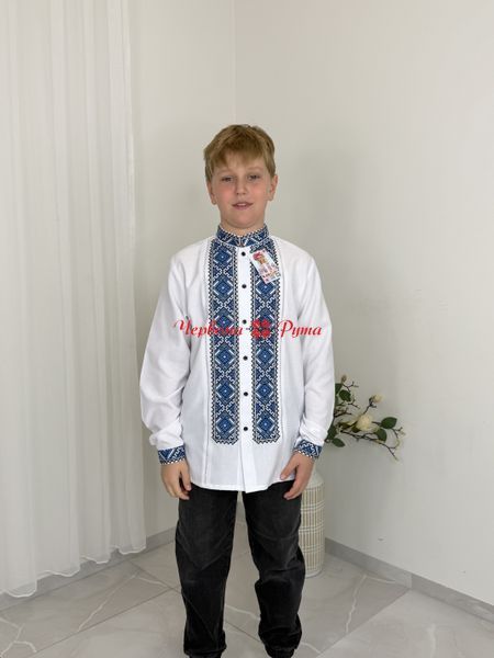Сорочка хл . підл .біла на ґудзиках синя виш . 000004016 фото