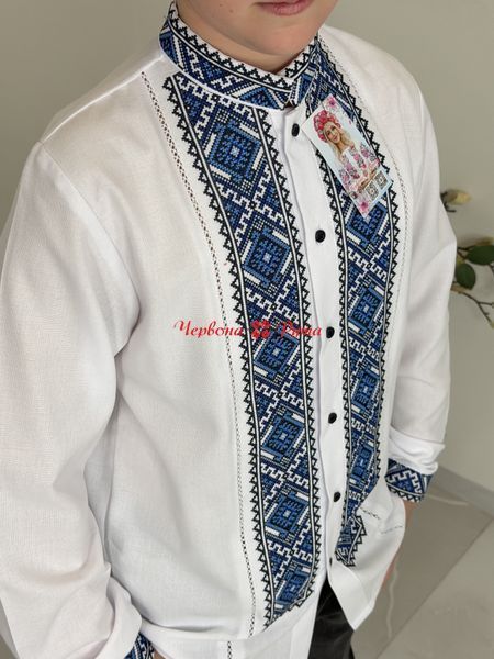 Сорочка хл . підл .біла на ґудзиках синя виш . 000004016 фото