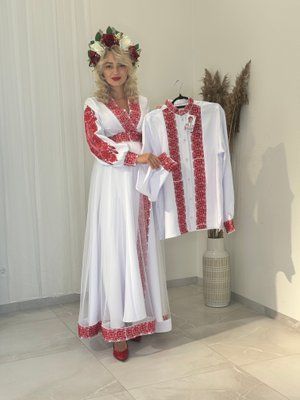 Комплект Святковий білий червона виш. НФ-00001037 фото