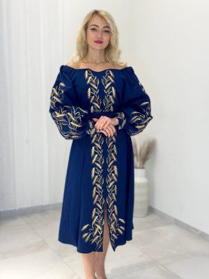 Сукня Колосся коротка синя (модель 2) золота/в НФ-00000302 фото