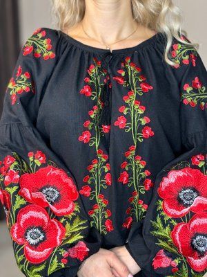 Блуза чорна Маки . НФ-00000668 фото