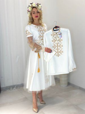 Сукня Княгиня біла золотиста виш. НФ-00000740 фото