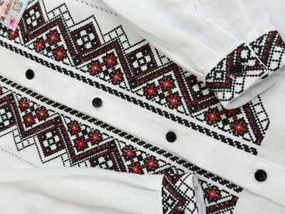Сорочка дитяча біла на ґудзиках червона вишивка. 000003956 фото