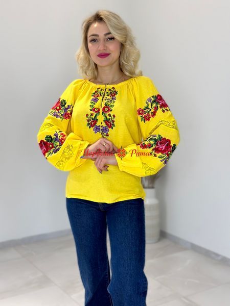 Блуза жовта кольорова виш. гладь НФ-00000590 фото