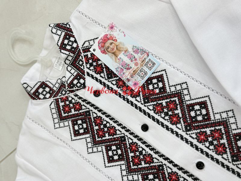 Сорочка дитяча біла на ґудзиках червона вишивка. 000003956 фото