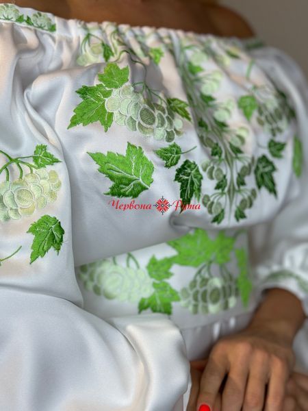 Сукня Калина молочна атлас (зелена виш.) НФ-00000692 фото