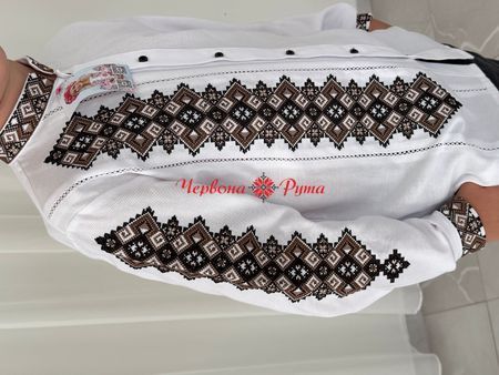 Сорочка для хлопч .біла на ґудзиках (виш.рукав ) коричн / виш.. 000003406 фото
