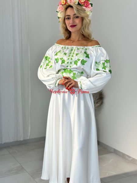 Сукня Калина молочна атлас (зелена виш.) НФ-00000692 фото