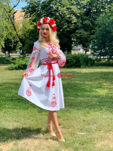 Сукня Княгиня біла бордова виш. НФ-00000742 фото