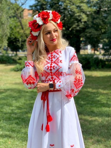 Сукня Княгиня біла бордова виш. НФ-00000742 фото