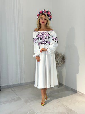 Сукня Калина молочна атлас (бузкова виш.) НФ-00000695 фото