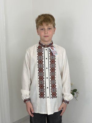 Сорочка хл . підл. сіра на ґудзиках червона виш . ( мод.2 ) 000004028 фото