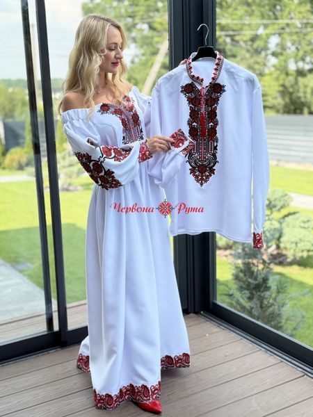 Сукня Вишуканість молочна червоно - зелена виш. НФ-00001822 фото