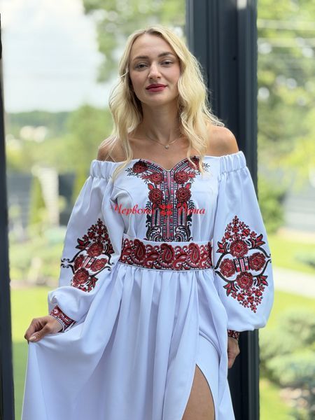 Сукня Вишуканість молочна червоно - зелена виш. НФ-00001822 фото