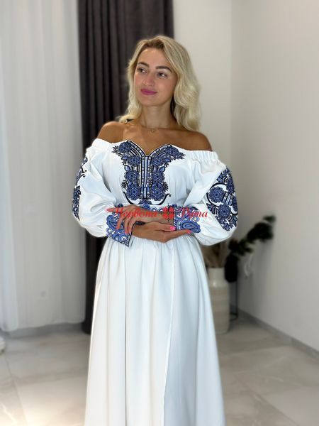 Сукня Вишуканість біла блакитна виш. НФ-00000645 фото