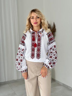 Блуза з комірцем Орнамент (модель 10) довгий рукав черв. виш. 000002647 фото