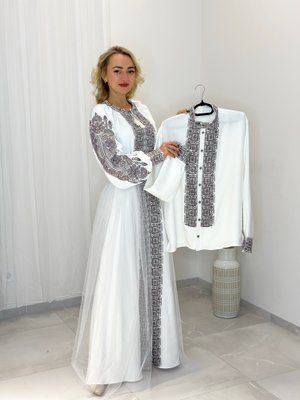 Сорочка Святкова на ґудзиках біла (модель 2) сіра/в НФ-00000319 фото