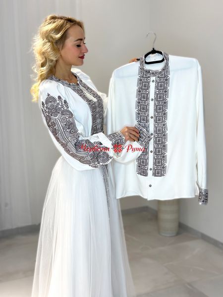 Сорочка Святкова на ґудзиках біла (модель 2) сіра/в НФ-00000319 фото