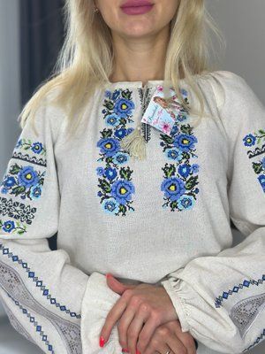 Блуза сіра (модель 4) синя виш. НФ-00000249 фото