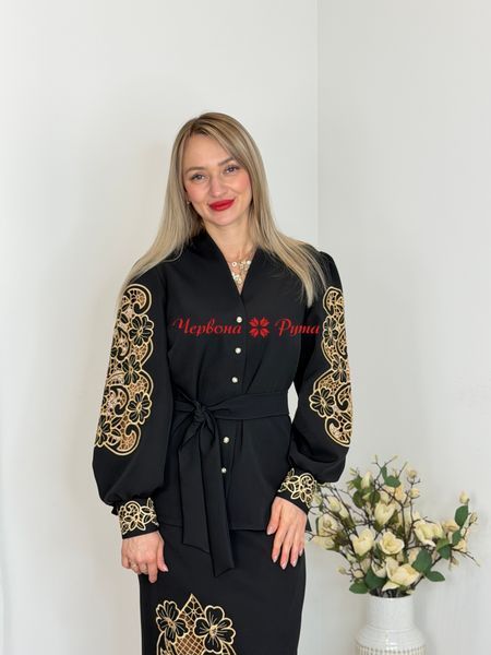 Костюм жіночий чорний Витинанка (золота виш.) 000003756 фото