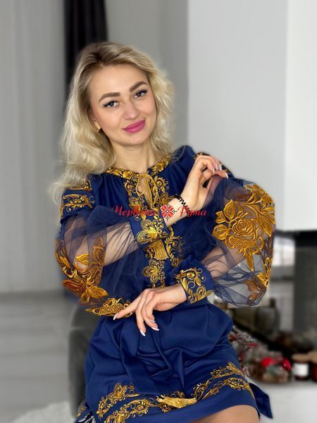 Сукня Ольга синя коротка, жовта/в НФ-00000400 фото