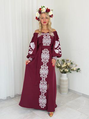 Сукня Урочиста бордова біла виш. гладь 000003799 фото
