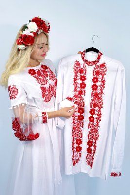 Сорочка Ніжність на ґудзиках біла (модель 1) червона/в НФ-00000325 фото