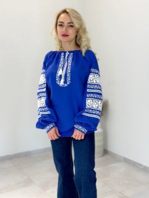 Блуза Філейна синя, біла виш. 000001110 фото