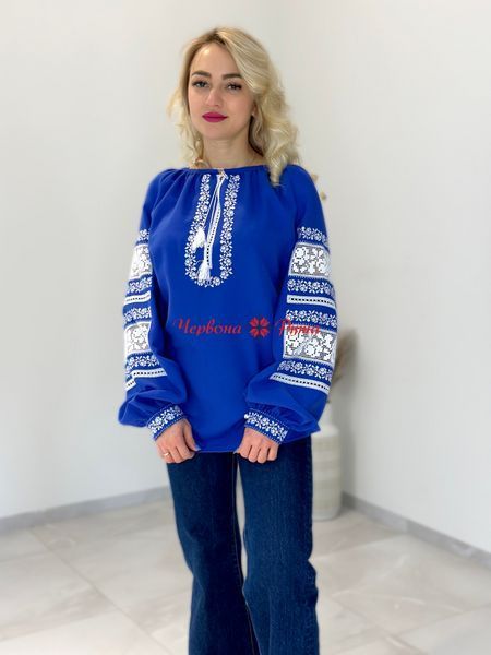 Блуза Філейна синя, біла виш. НФ-00000412 фото
