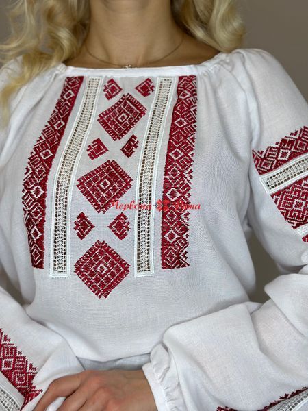 Блуза Низинка біла, червона виш. НФ-00000413 фото