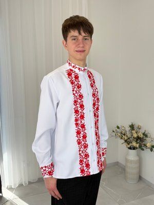Сорочка Афіна біла на ґудзиках червона виш. (модель 1) 000003805 фото