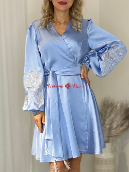 Сукня Колосся (модель 2) блакитна коротка на запах атлас. НФ-00000660 фото
