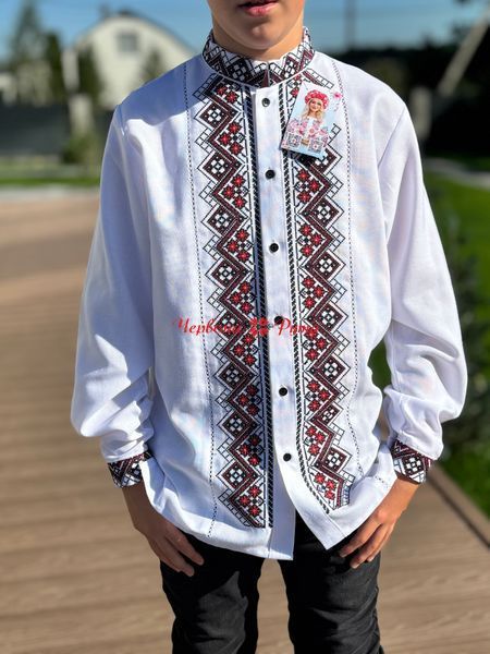 Сорочка для хлопч .біла на ґудзиках (модель 8) червона виш. 000003473 фото