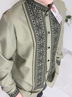 Сорочка хл . підл. хакі на ґудзиках чорна виш . 000004046 фото