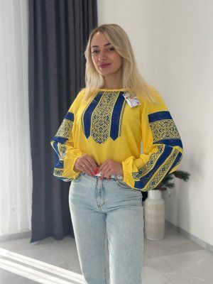 Блуза жовта (модель 1) синя виш. НФ-00000240 фото